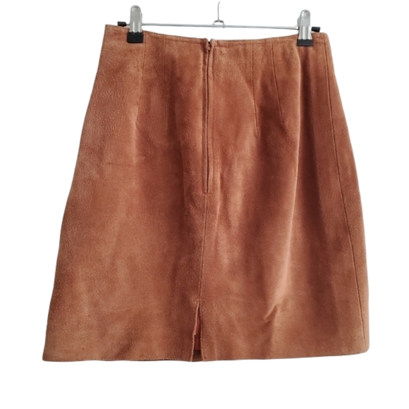 Vintage Via Maxx Genuine Suede Leather Skirt Brown - Picture 2 of 7